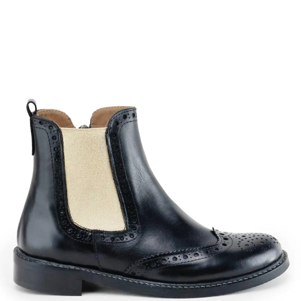 Papanatas Black and Gold Wingtip Bootie Discount
