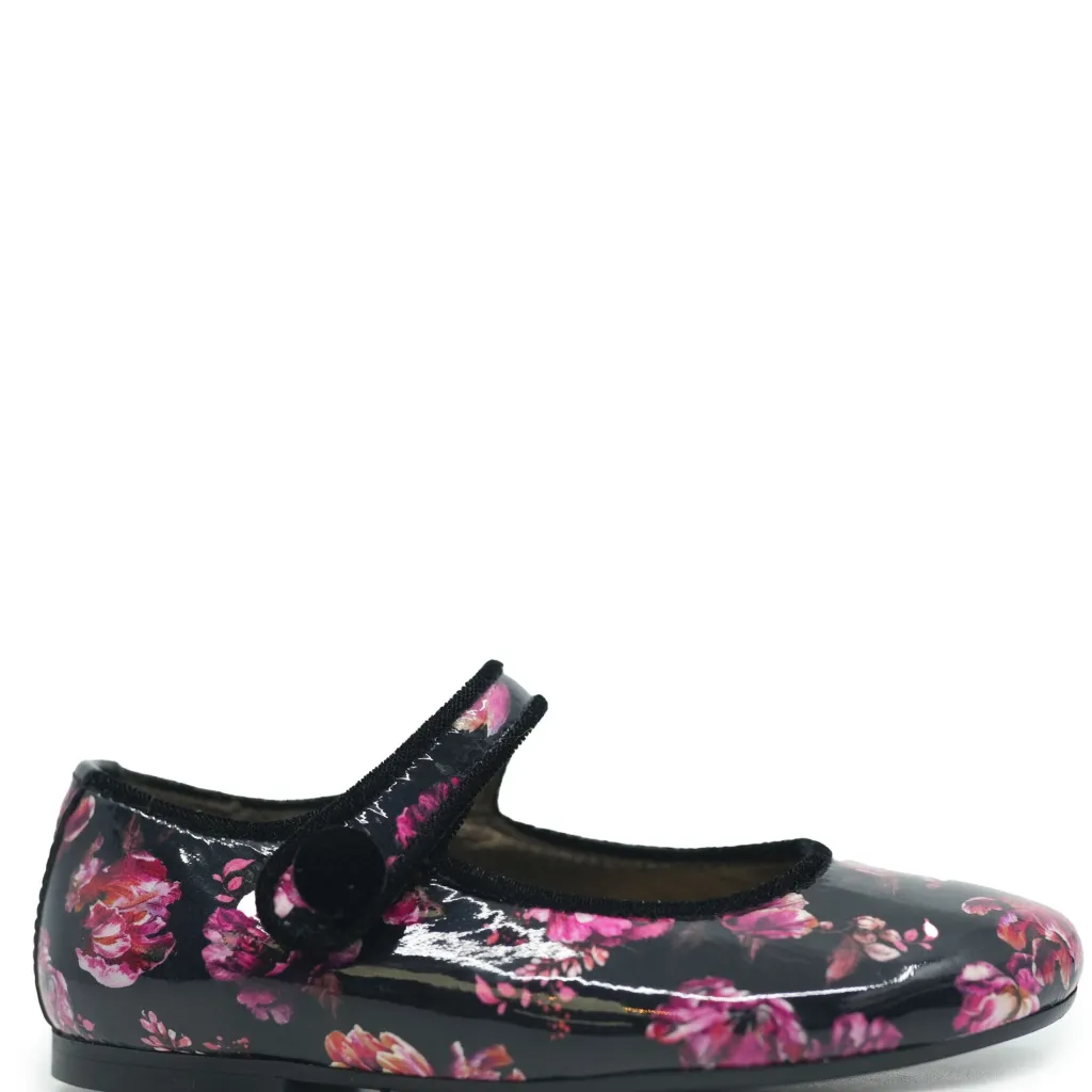 Papanatas Black and Pink Floral Patent Mary Jane Sale