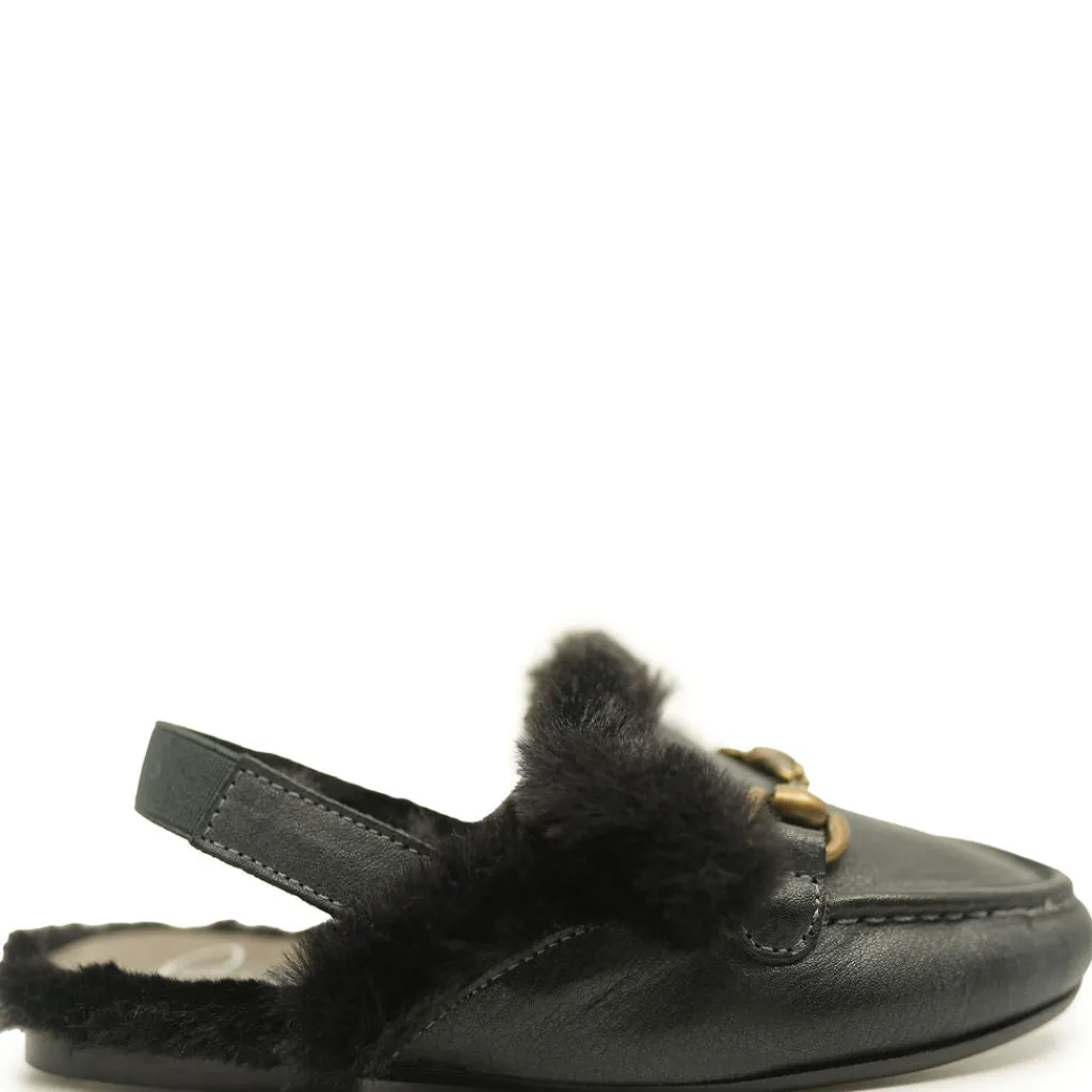 Papanatas Black Leather Fur Buckle Slingback Sale