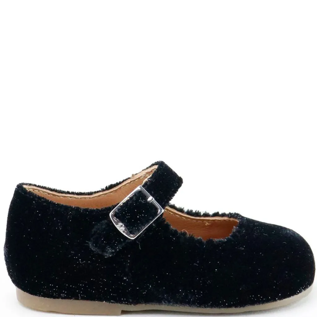 Papanatas Black Sparkle Velvet Baby Shoe Outlet