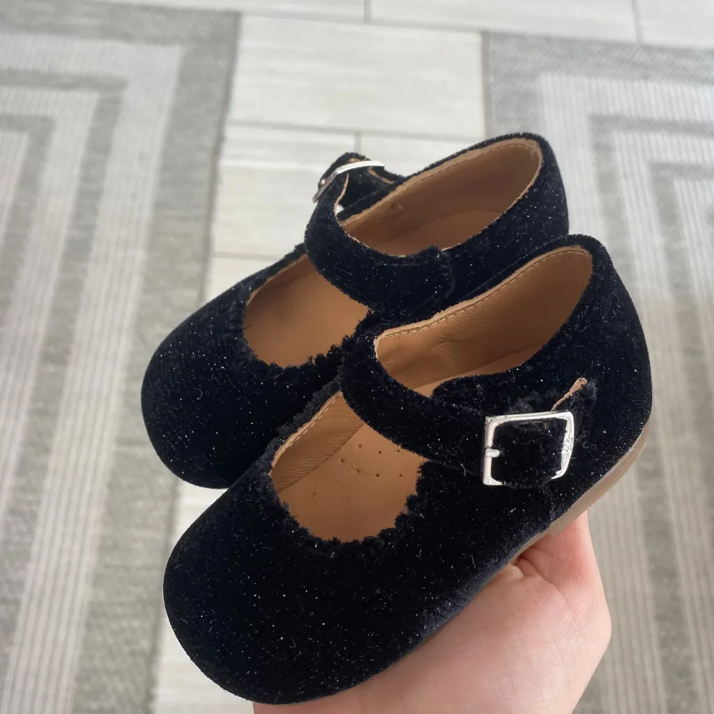 Papanatas Black Sparkle Velvet Baby Shoe Outlet