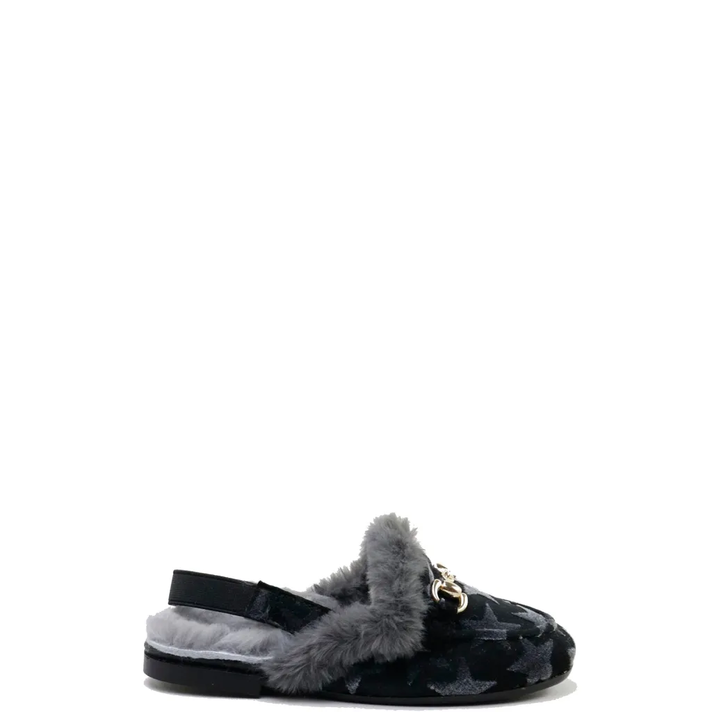 Papanatas Black Suede Star Fur Mule Online