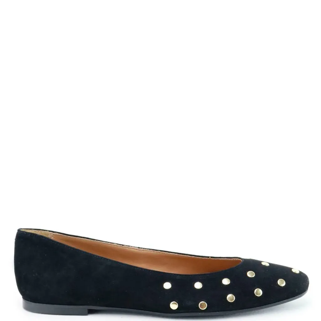 Papanatas Black Suede Studded V Flat Fashion