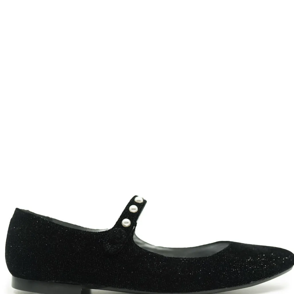 Papanatas Black Velvet Pearl Pointed Mary Jane Outlet