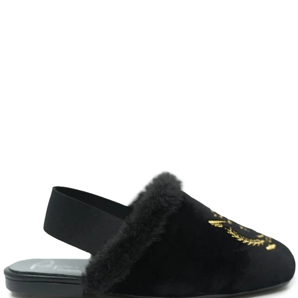 Papanatas Black Velvet Polo Club Embroidered Fur Slingback Best