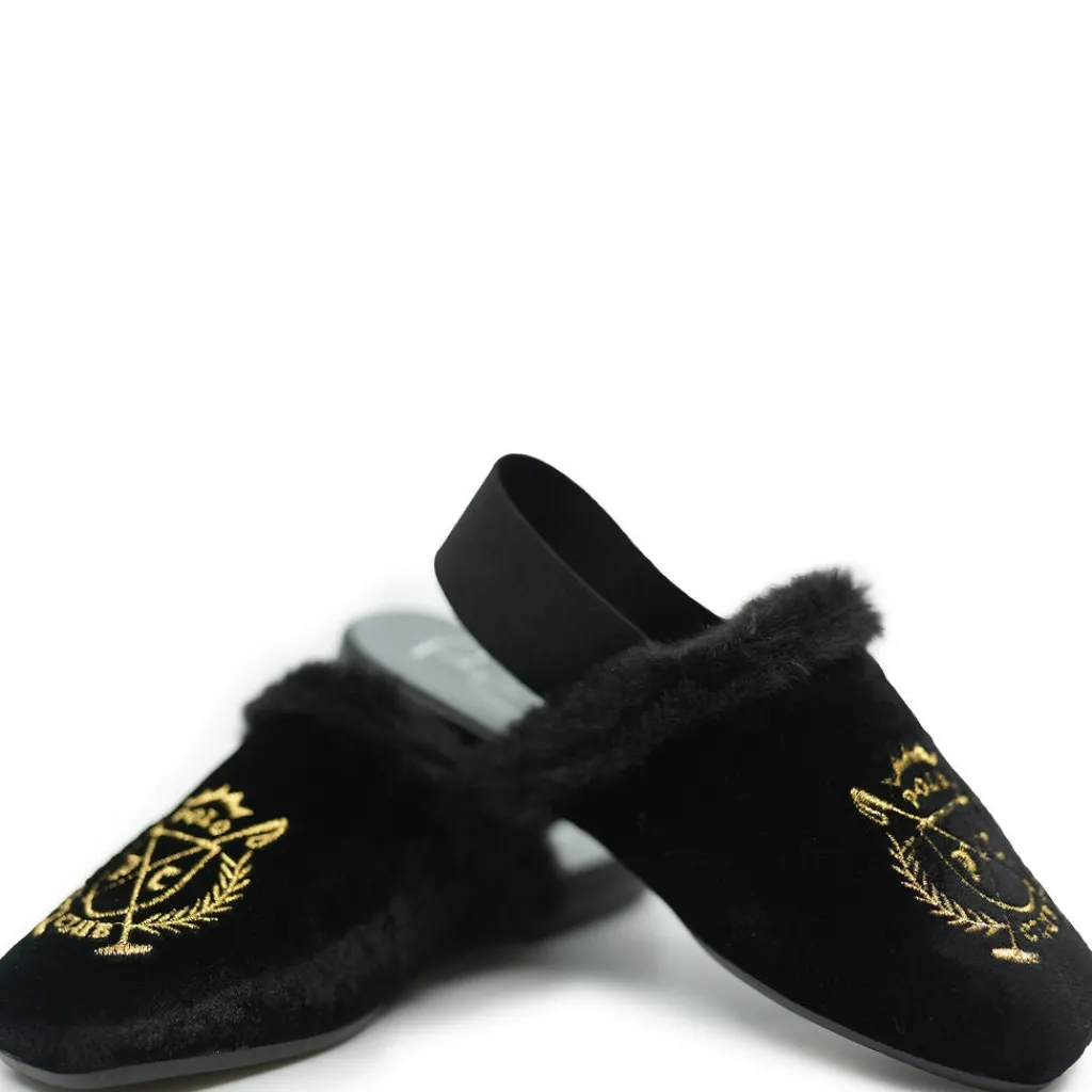 Papanatas Black Velvet Polo Club Embroidered Fur Slingback Best