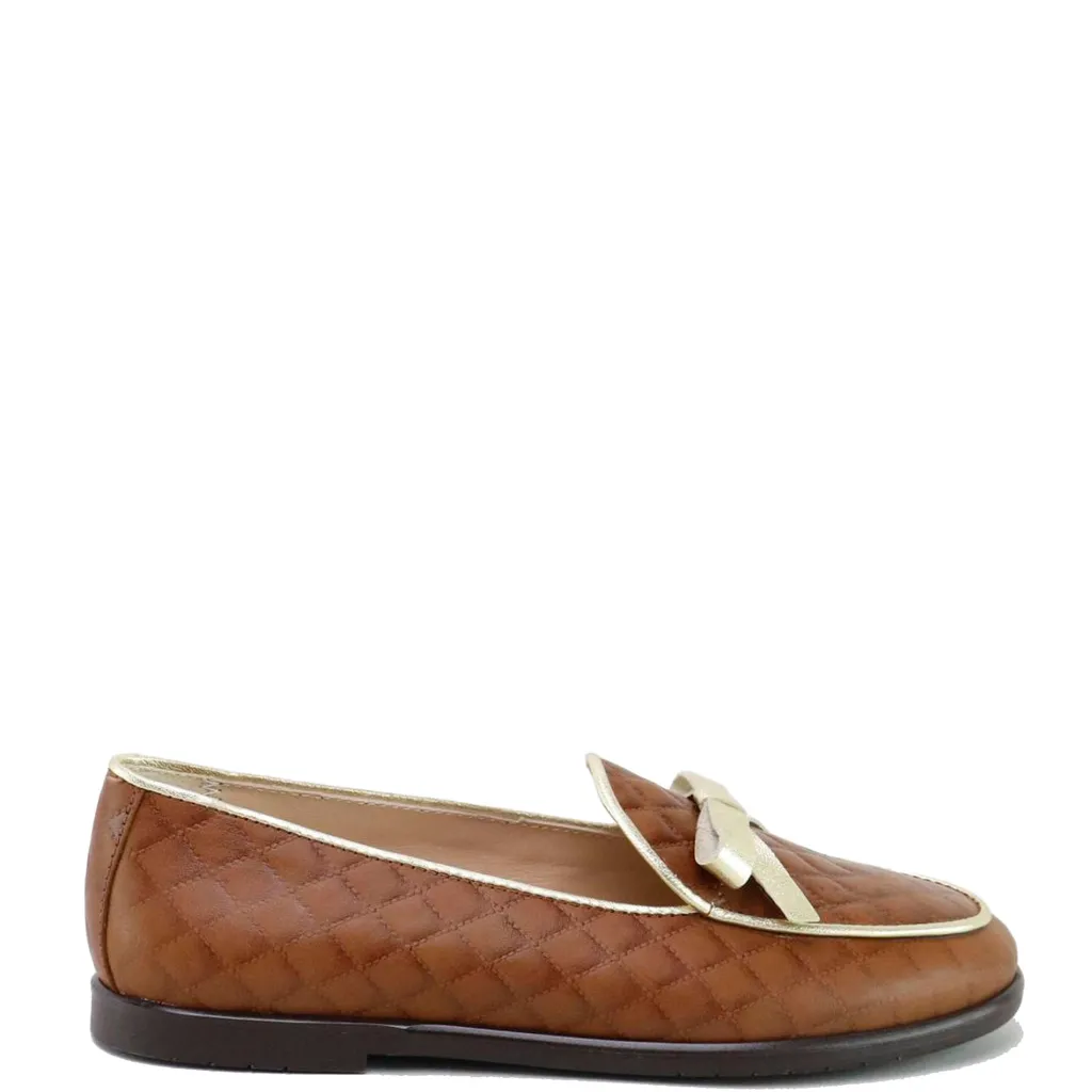 Papanatas Brown and Gold Diamond Cut Bow Loafer Clearance