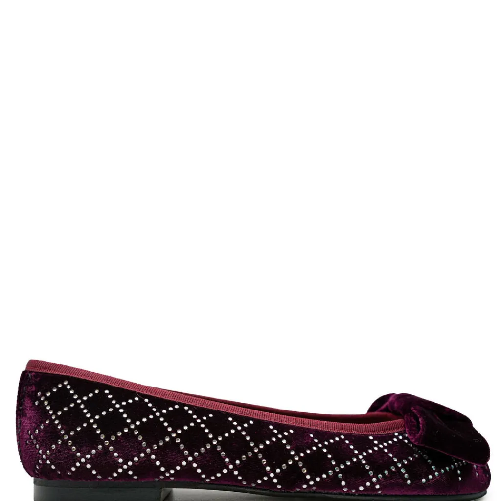 Papanatas Burgundy Velvet Studded Bow Flat Outlet