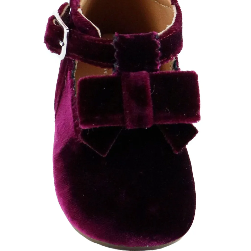 Papanatas Burgundy Velvet Bow Baby Shoe Fashion