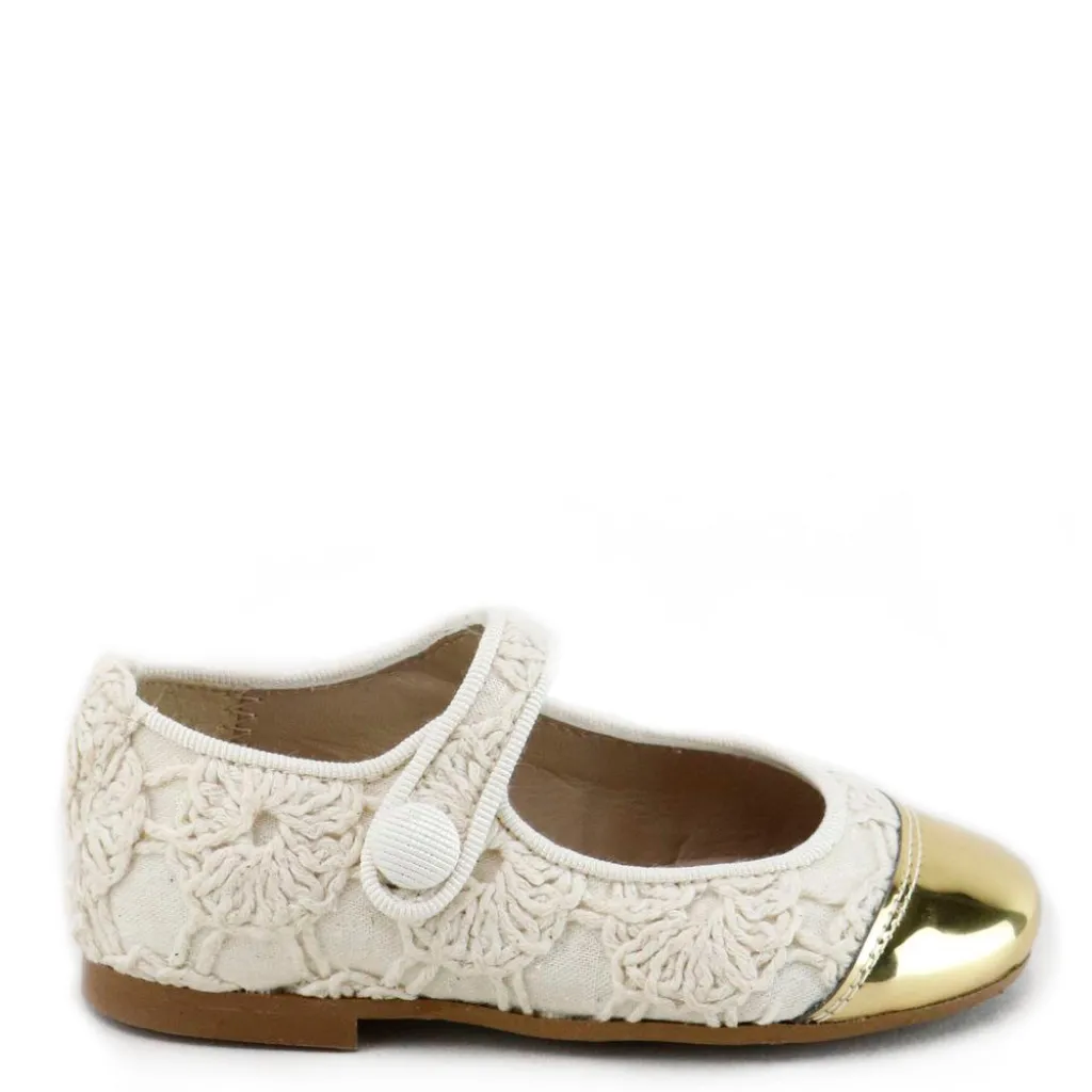 Papanatas Cream and Gold Sewn Captoe Mary Jane Hot