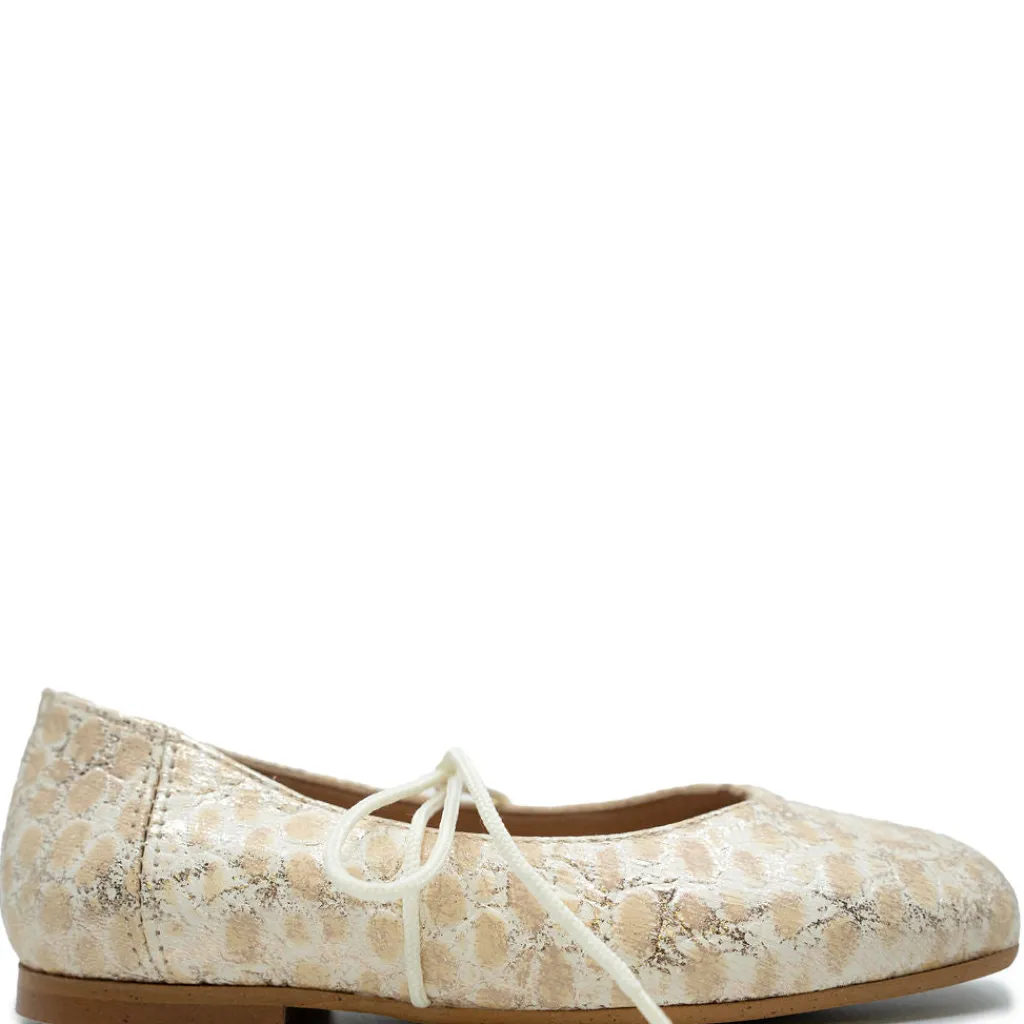 Papanatas Gold and Pink Croc Square Toe Bow Shoe Hot