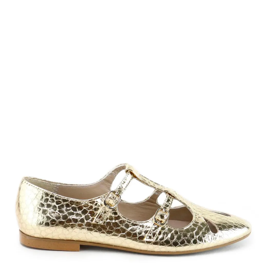 Papanatas Gold Croc Pointed Double Strap Mary Jane New