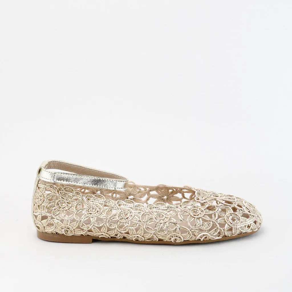 Papanatas Gold Floral Open Weave Ballet Flat Best