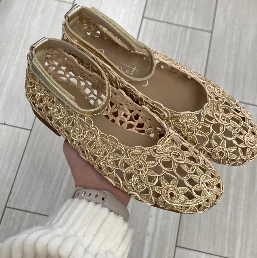 Papanatas Gold Floral Open Weave Ballet Flat Best