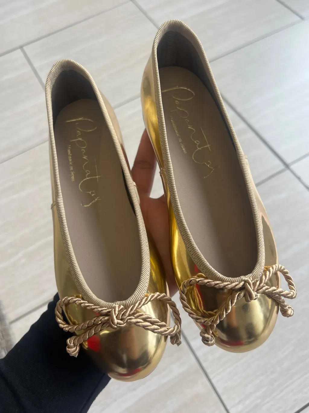 Papanatas Gold Mirror Ballet Flat New