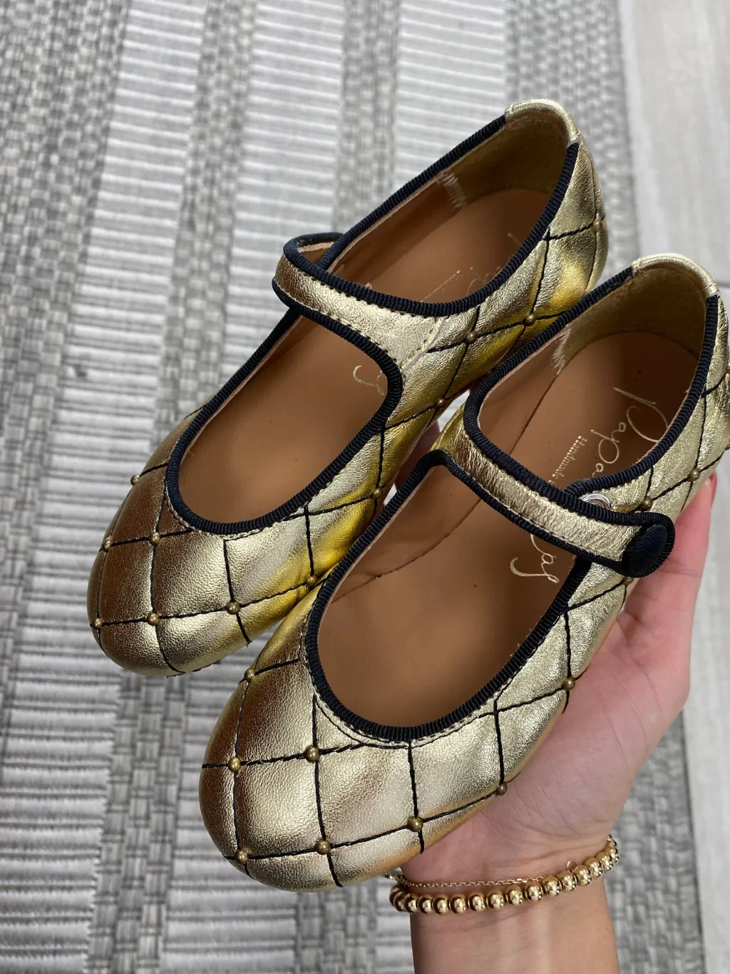 Papanatas Gold Quilted Stud Mary Jane Best
