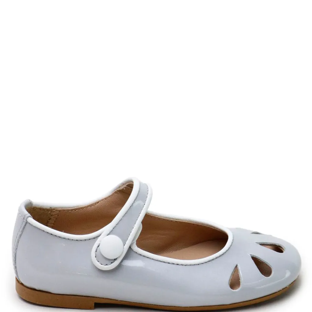 Papanatas Gray and White Patent Perforated Mary Jane Outlet
