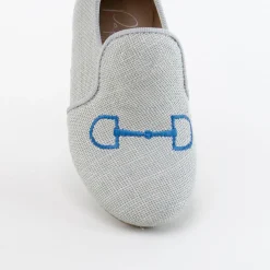 Papanatas Gray Linen Embroidered Smoking Loafer Hot