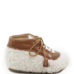 Papanatas Ivory and Camel Shearling Baby Bootie New