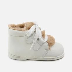 Papanatas Ivory and Fur Laceup Baby Bootie Fashion