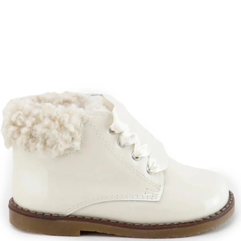 Papanatas Ivory Patent and Fur Baby Bootie Outlet