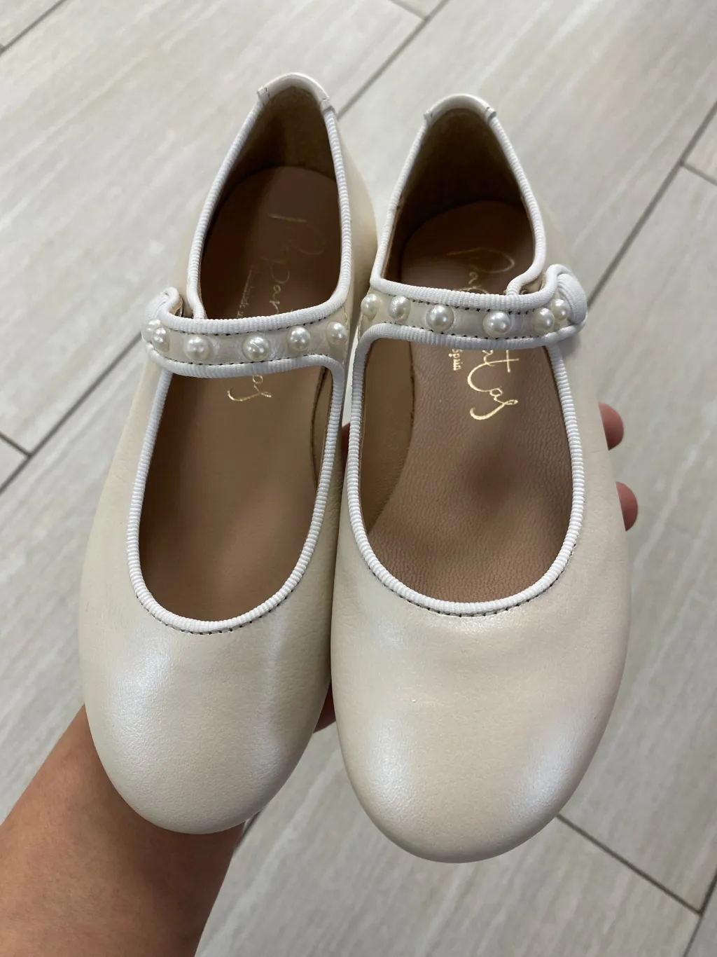 Papanatas Ivory Pebbled Pearl Mary Jane Clearance