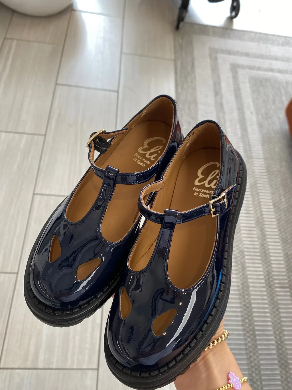 Papanatas Navy Patent T Strap Sale