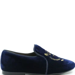 Papanatas Navy Velvet Polo Club Embroidered Smoking Loafer Sale