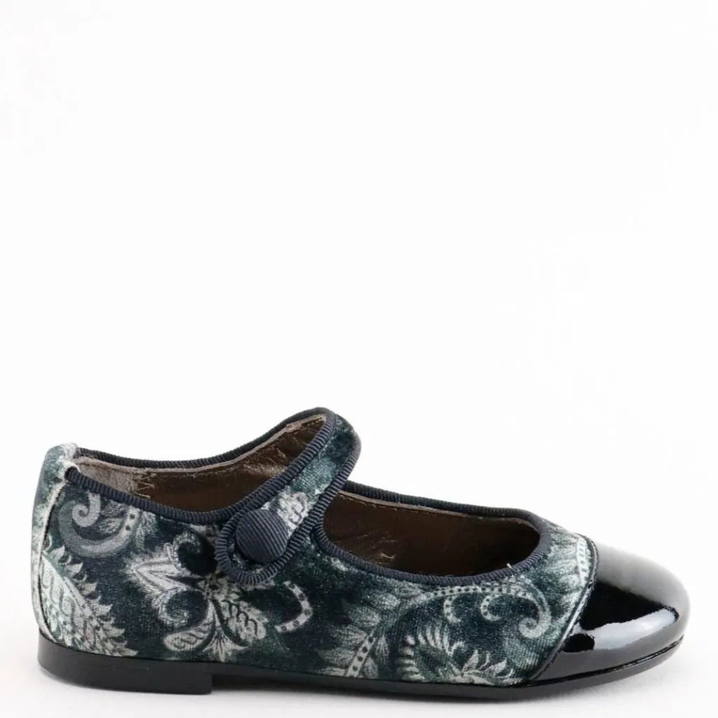 Papanatas Paisley Velvet Captoe Mary Jane Clearance