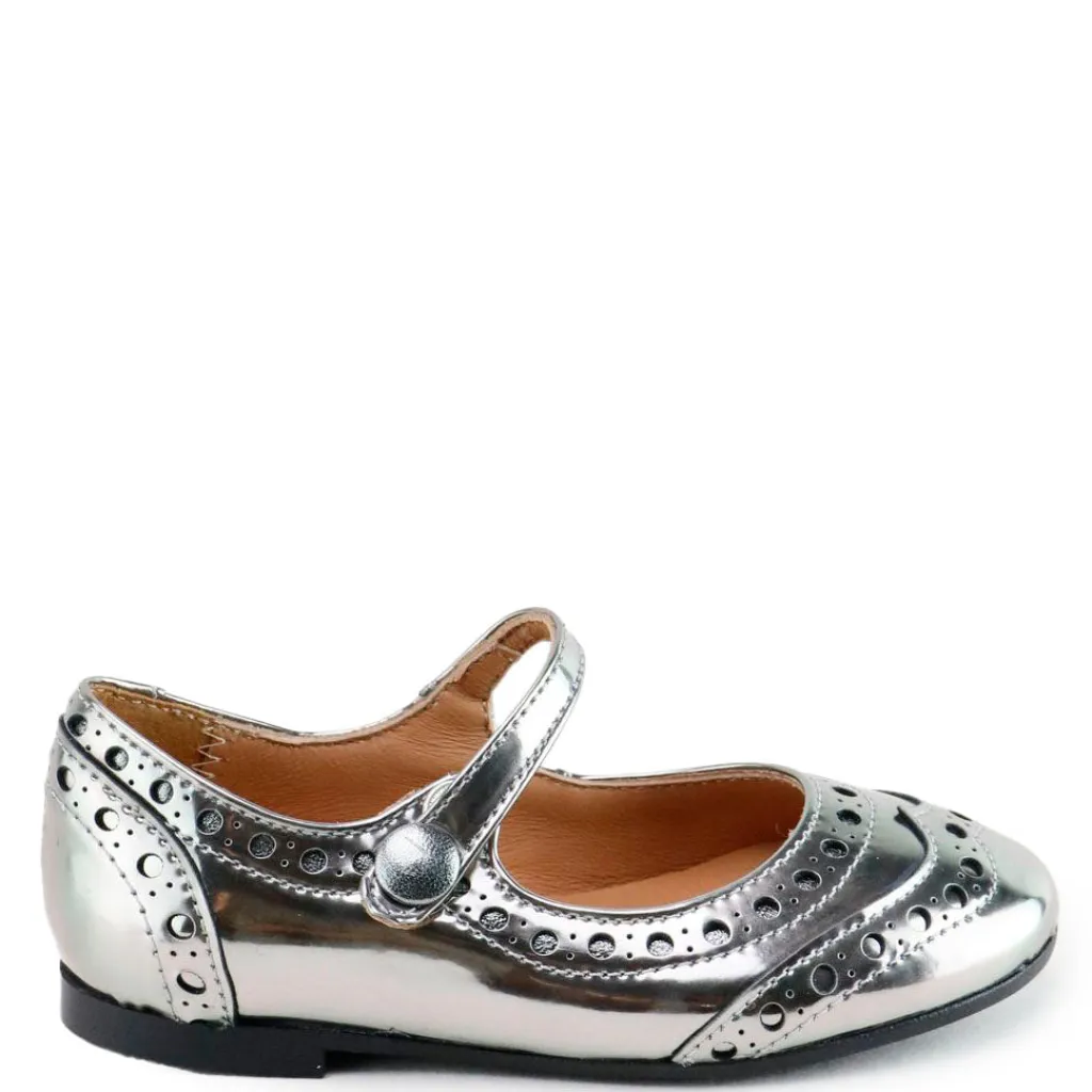 Papanatas Pewter Mirror Wingtip Mary Jane Fashion