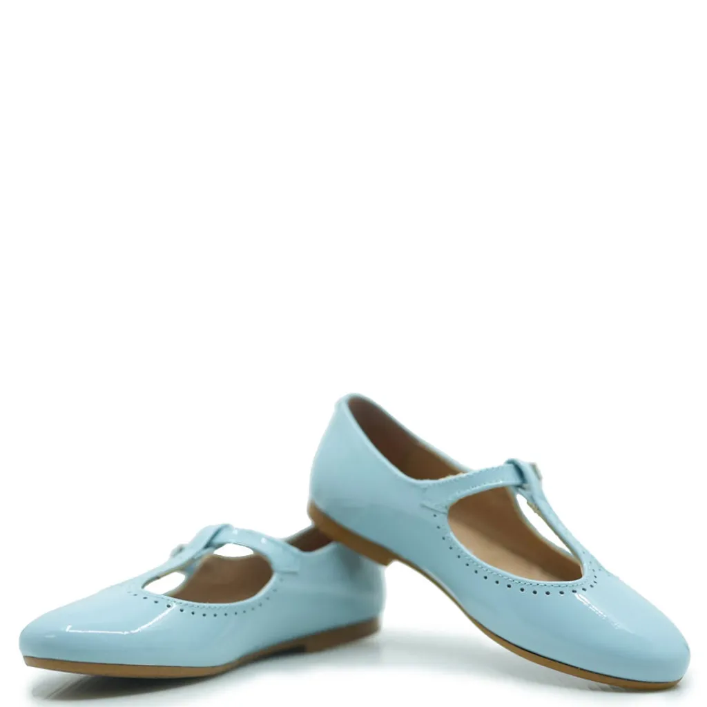 Papanatas Sky Blue Patent T-Strap Mary Jane Outlet