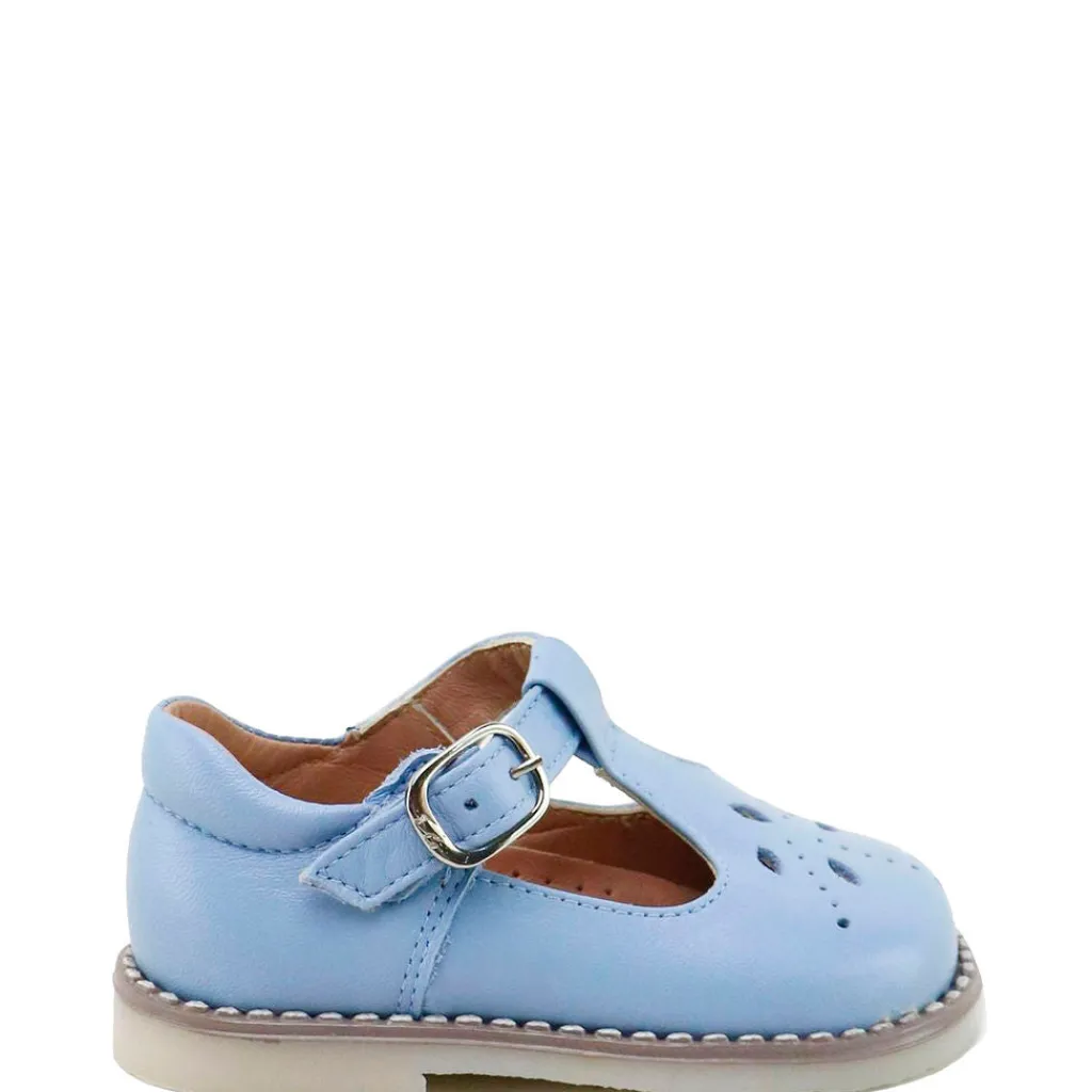 Papanatas Sky Blue Perforated T Strap Baby Shoe Fashion