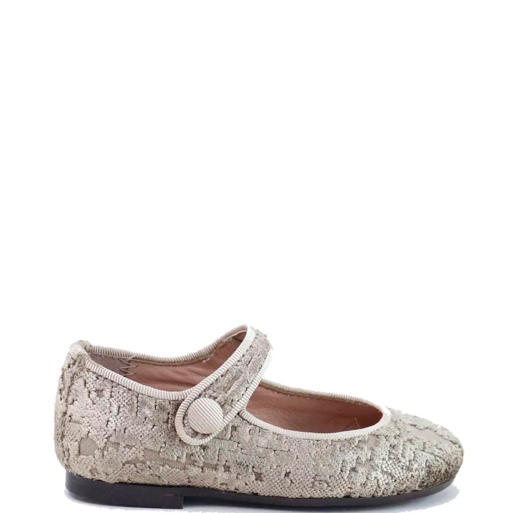 Papanatas Taupe Crushed Velvet Mary Jane Clearance