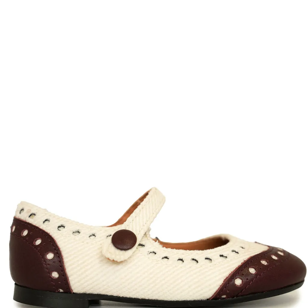 Papanatas White Wool and Burgundy Wingtip Mary Jane Sale