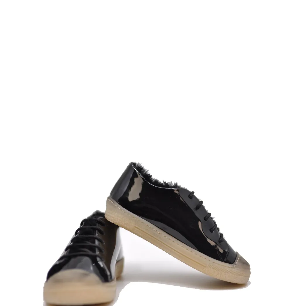 PèPè Pepe Black Patent Fur Sneaker Clearance