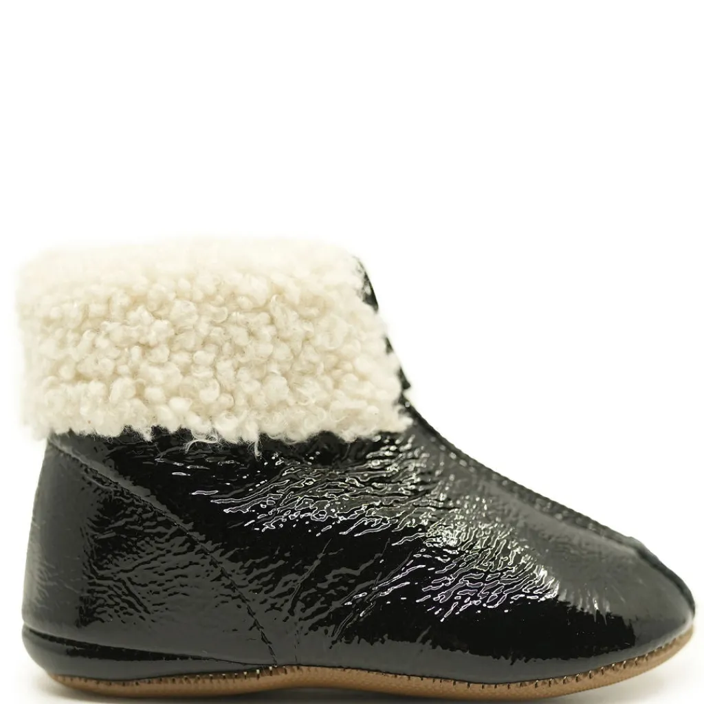 PèPè Pepe Black Patent Shearling Baby Bootie New