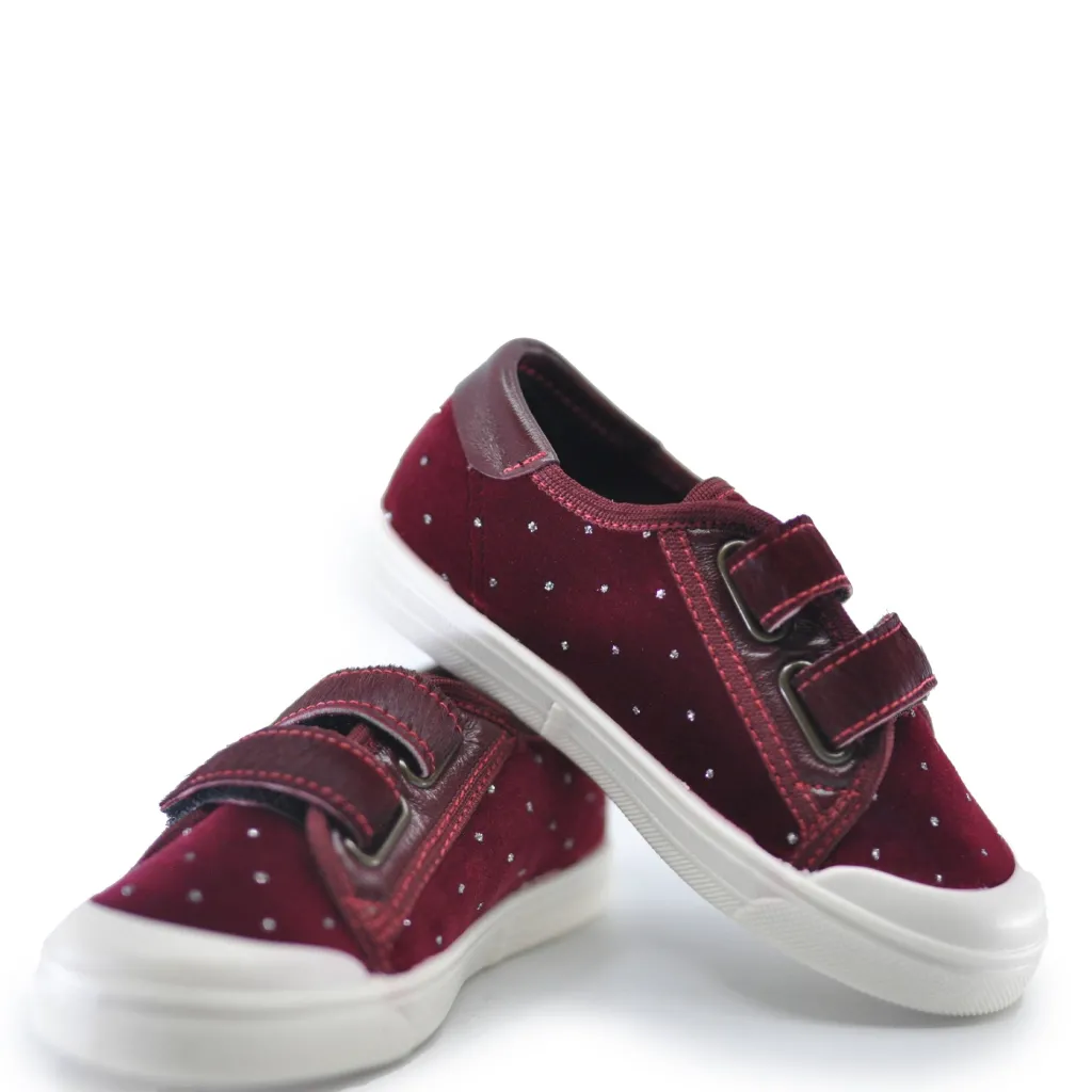 PèPè Pepe Burgundy Crystal Velvet Velcro Sneaker New