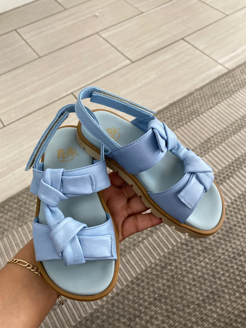 PèPè Pepe Sky Blue Leather Bow Sandal Clearance