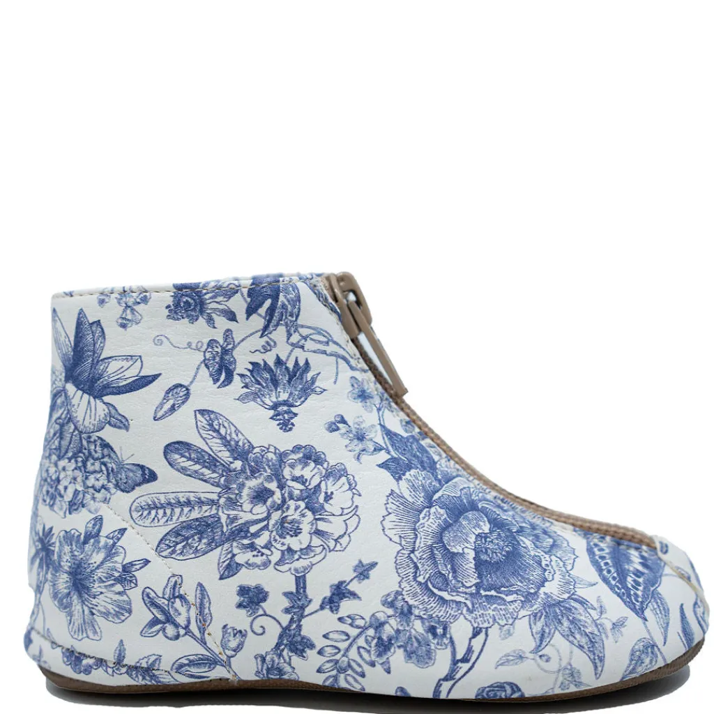 PèPè Pepe White and Blue Floral Zipper Baby Bootie Outlet