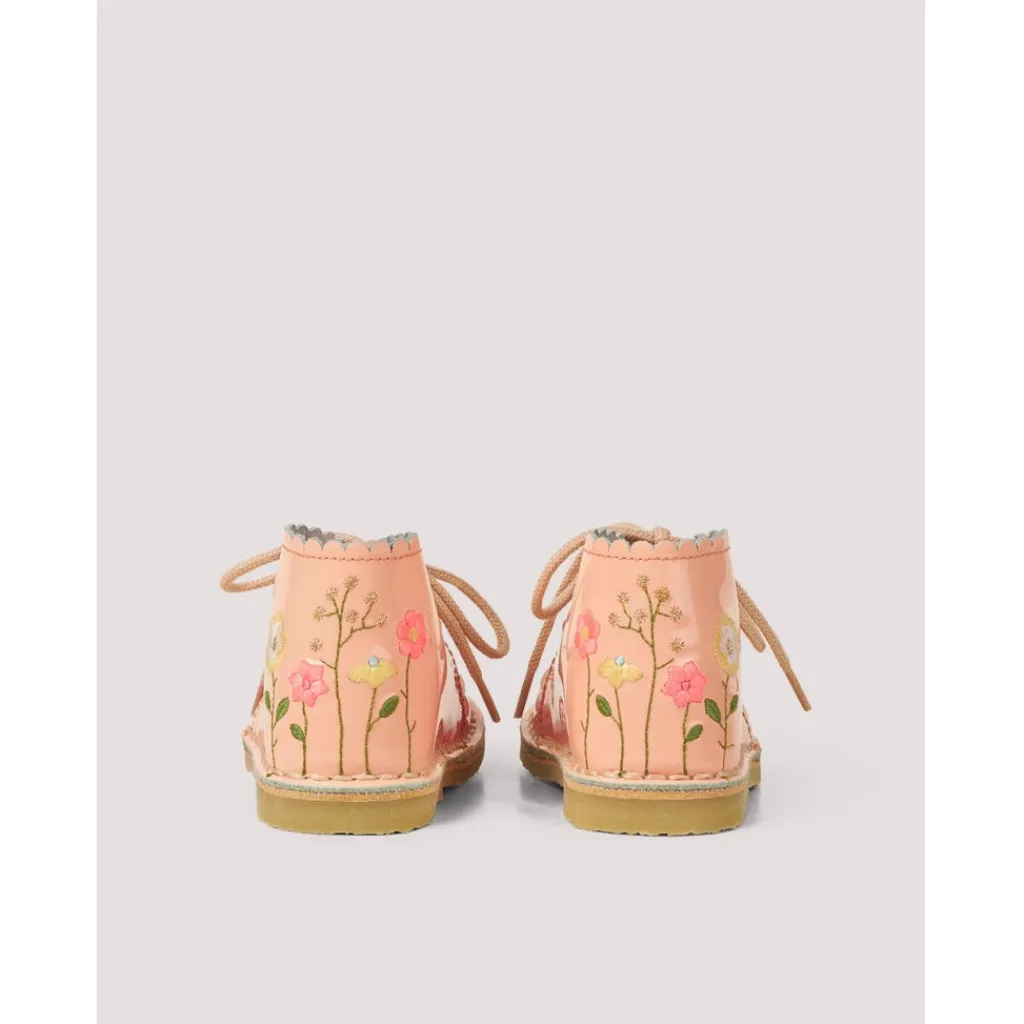 Petit Nord Blush Patent Embroidered Scalloped Baby Bootie Sale