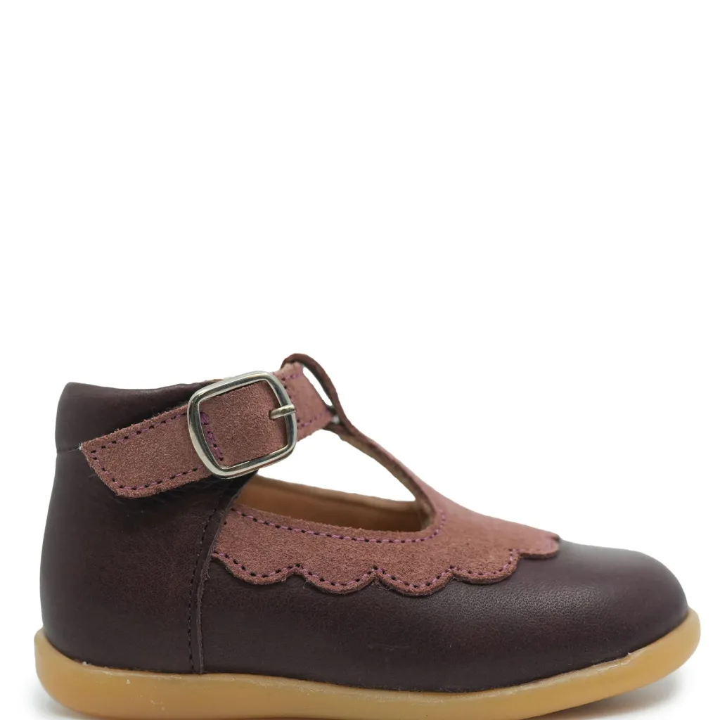 Petit Nord Plum Scalloped T strap Baby Shoe Hot