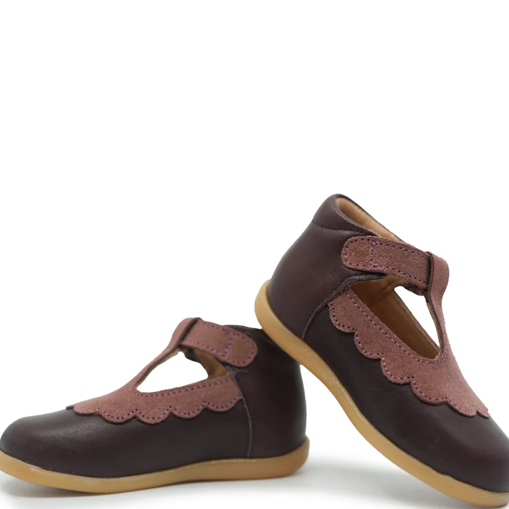 Petit Nord Plum Scalloped T strap Baby Shoe Hot