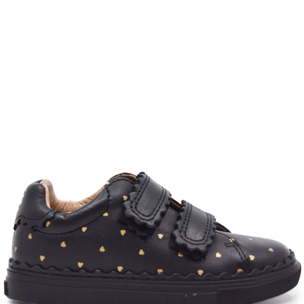 Porte Black and Gold Heart Velcro Sneaker New