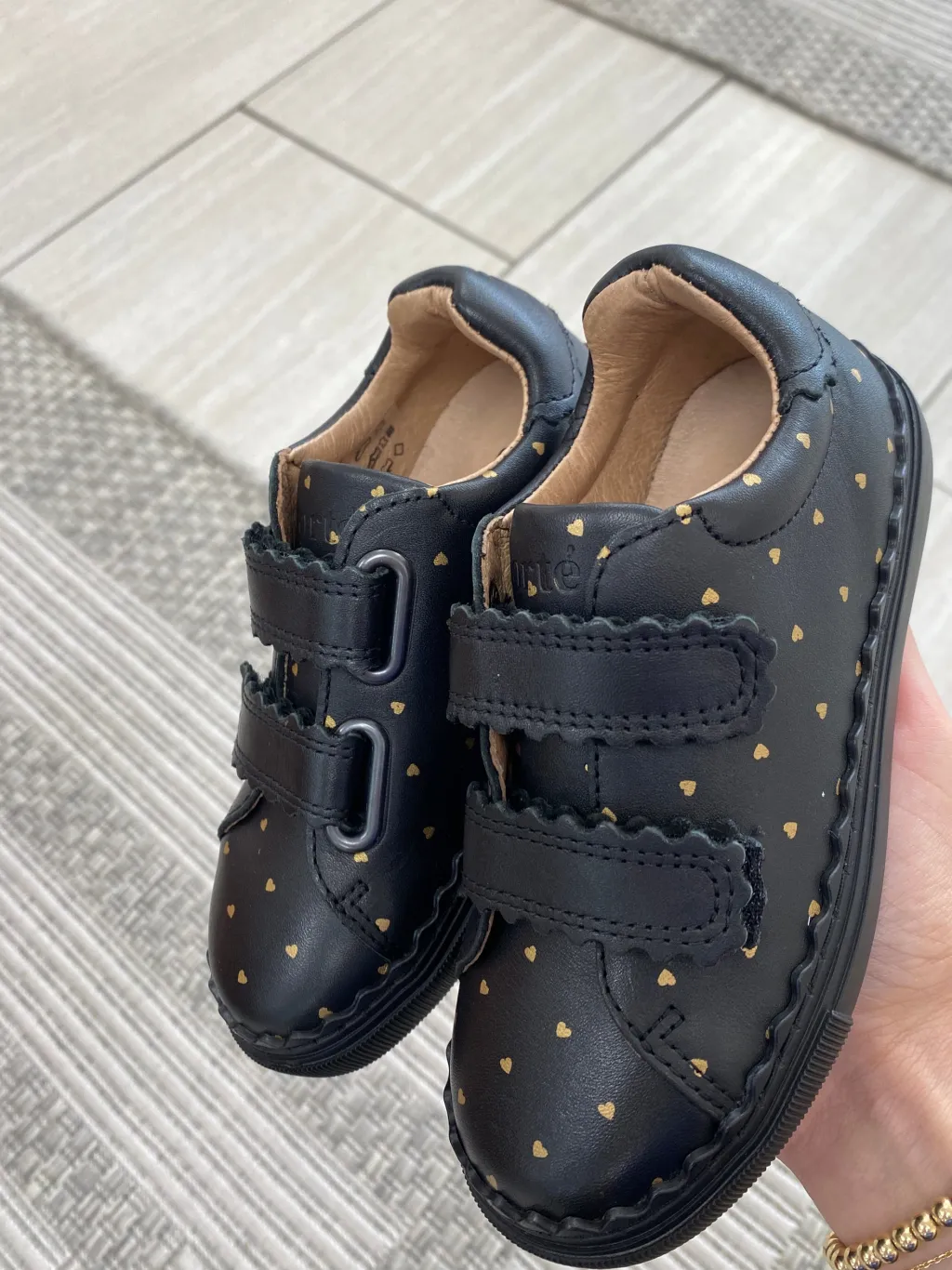 Porte Black and Gold Heart Velcro Sneaker New