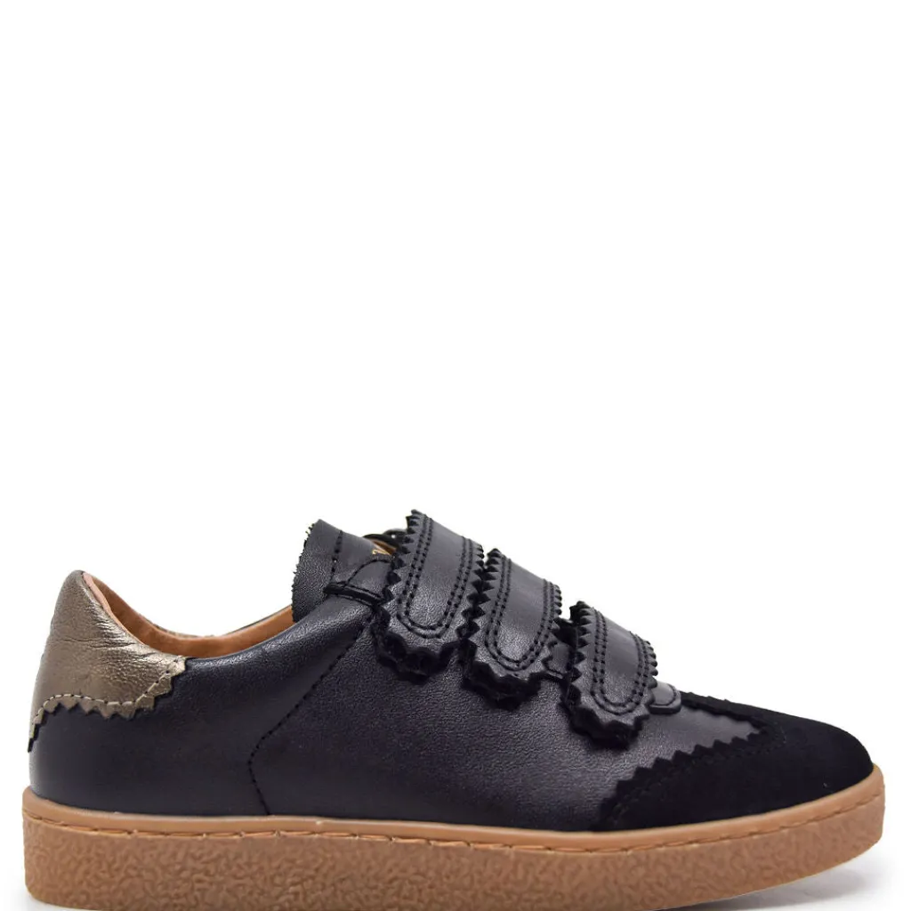 Porte Black and Gold Scalloped Velcro Sneaker New