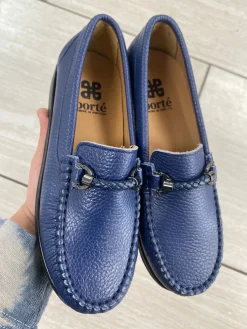 Porte Navy Pebbled Buckle Penny Loafer Fashion
