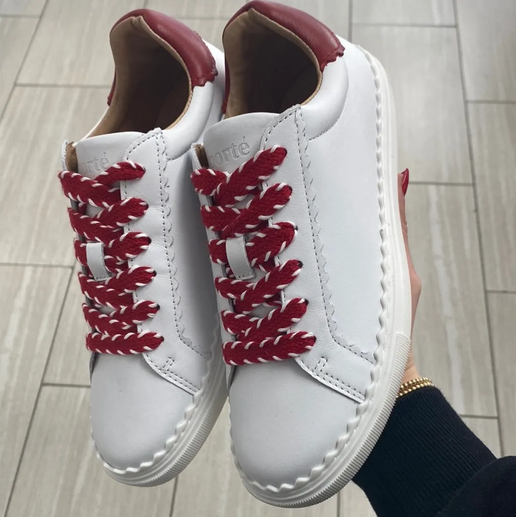 Porte White and Red Scalloped Sneaker Hot