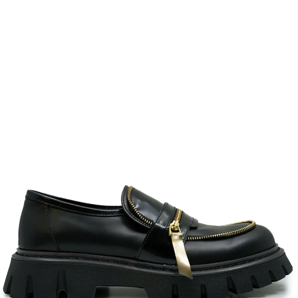 Rondinella Black and Gold Zipper Chunky Loafer Online