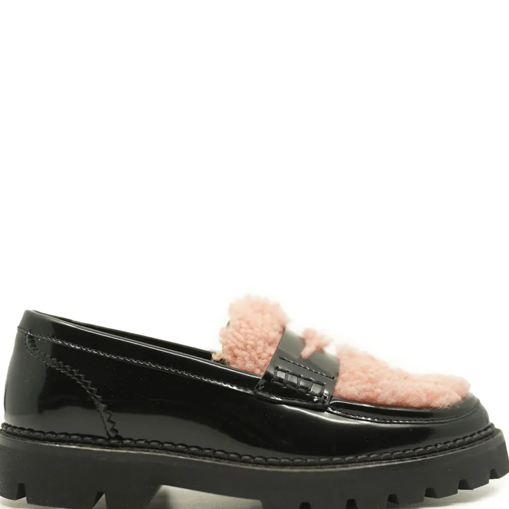 Rondinella Black and Pink Shearling Chunky Loafer Discount