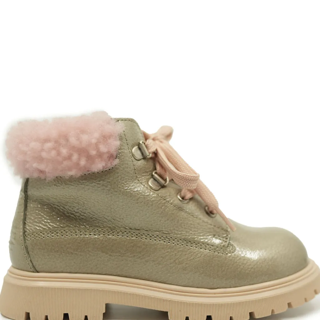 Rondinella Taupe Patent and Pink Shearling Bootie Sale